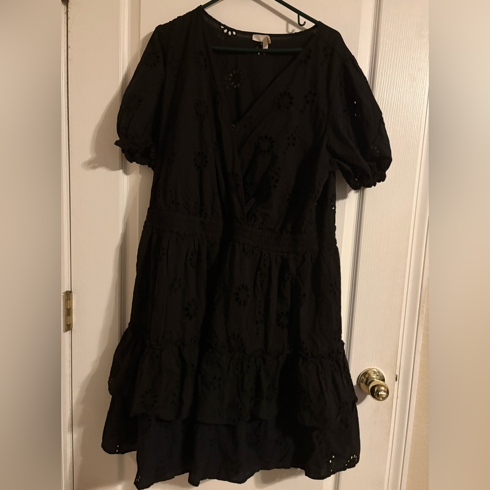 Wayf Black Eyelet Tiered Sundress Dress 2X Party Western Cottage Boho Preppy